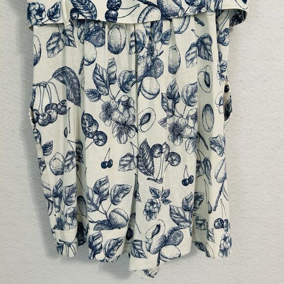 Christian Lacroix Romper Women M WhiteBlue Floral Fruit Linen Vacay Cruise Comfy - Picture 15 of 16